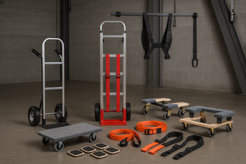 🔧 MOVING EQUIPMENT
Professional-grade tools for efficient moves
Dollies & Hand Trucks
2-Wheel Standard Hand Truck (500-800 lbs)
4-Wheel Platform Dolly (1000+ lbs)
Appliance Dolly with Straps
Furniture Dolly (Carpeted)
Convertible Hand Truck/Platform Dolly
Piano Dolly (Heavy Duty)
Lifting & Moving Tools
Furniture Sliders (Various Sizes)
Lifting Straps (2-Person)
Shoulder Moving Straps
Forearm Forklift Straps
Moving Harnesses
Pry Bars & Crowbars