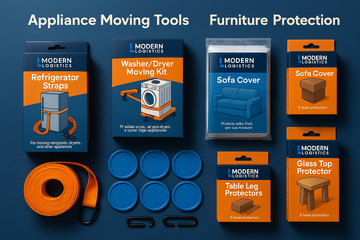 🏠 SPECIALTY MOVING
Solutions for specific items and situations
Appliance Moving
Refrigerator Straps
Washer/Dryer Moving Kits
Appliance Slides
Compressor Oil (for fridges)
Drain Hoses & Caps
Furniture Protection
Corner Protectors (Foam, Plastic)
Sofa/Chair Covers
Table Leg Protectors
Glass Top Protectors
Leather Furniture Covers